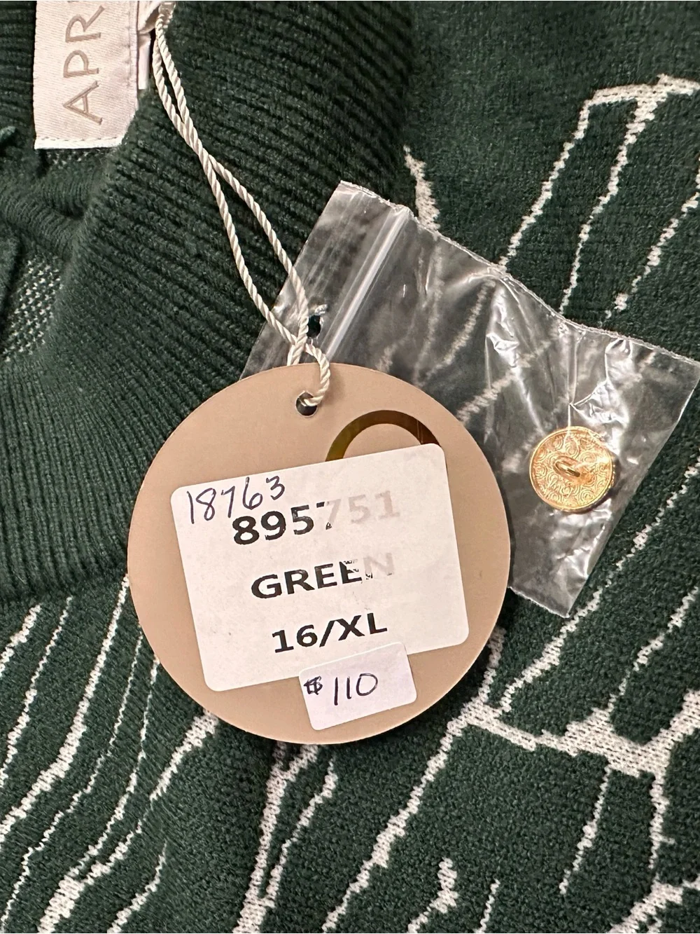 Apricot Dark Green Floral Sweater Dress (XL) - Picture 5 of 10